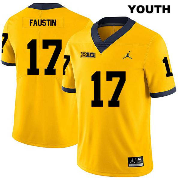 Youth NCAA Michigan Wolverines Sammy Faustin #17 Yellow Jordan Brand Authentic Stitched Legend Football College Jersey GU25O25DM